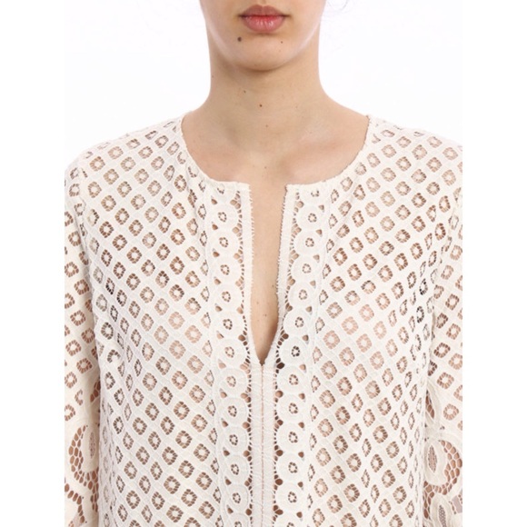 BCBG Laurice Cream / White Floral Florets lace tunic sleeves Embroidery dress - Picture 8 of 14